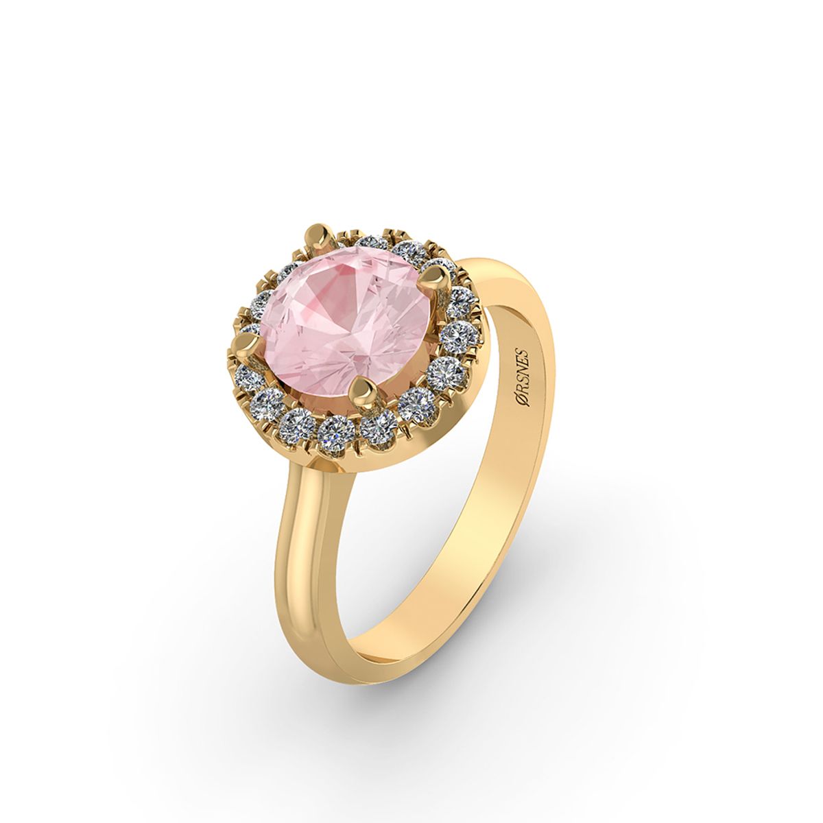 Henrik Ørsnes Design 14 Karat Guld Ring med Pink Morganit og Diamanter 0,24 Carat W/SI