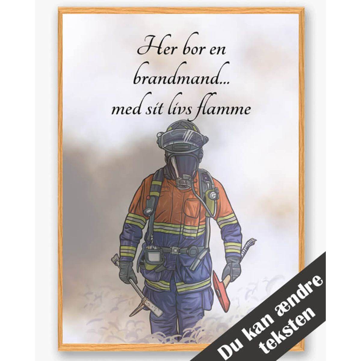 Her bor en brandmand... (orange/blå) - plakat (Størrelse: L - 50x70cm (B2))