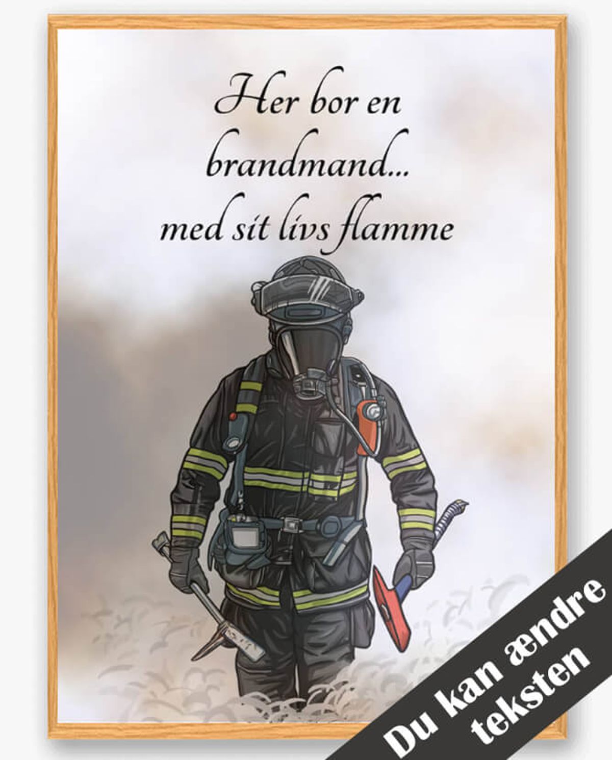 Her bor en brandmand... (sort) - plakat (Størrelse: L - 50x70cm (B2))