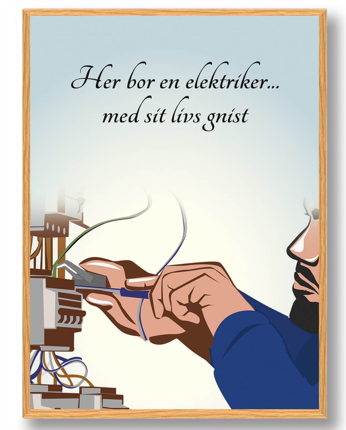 Her bor en elektriker... - plakat (Størrelse: L - 50x70cm (B2))