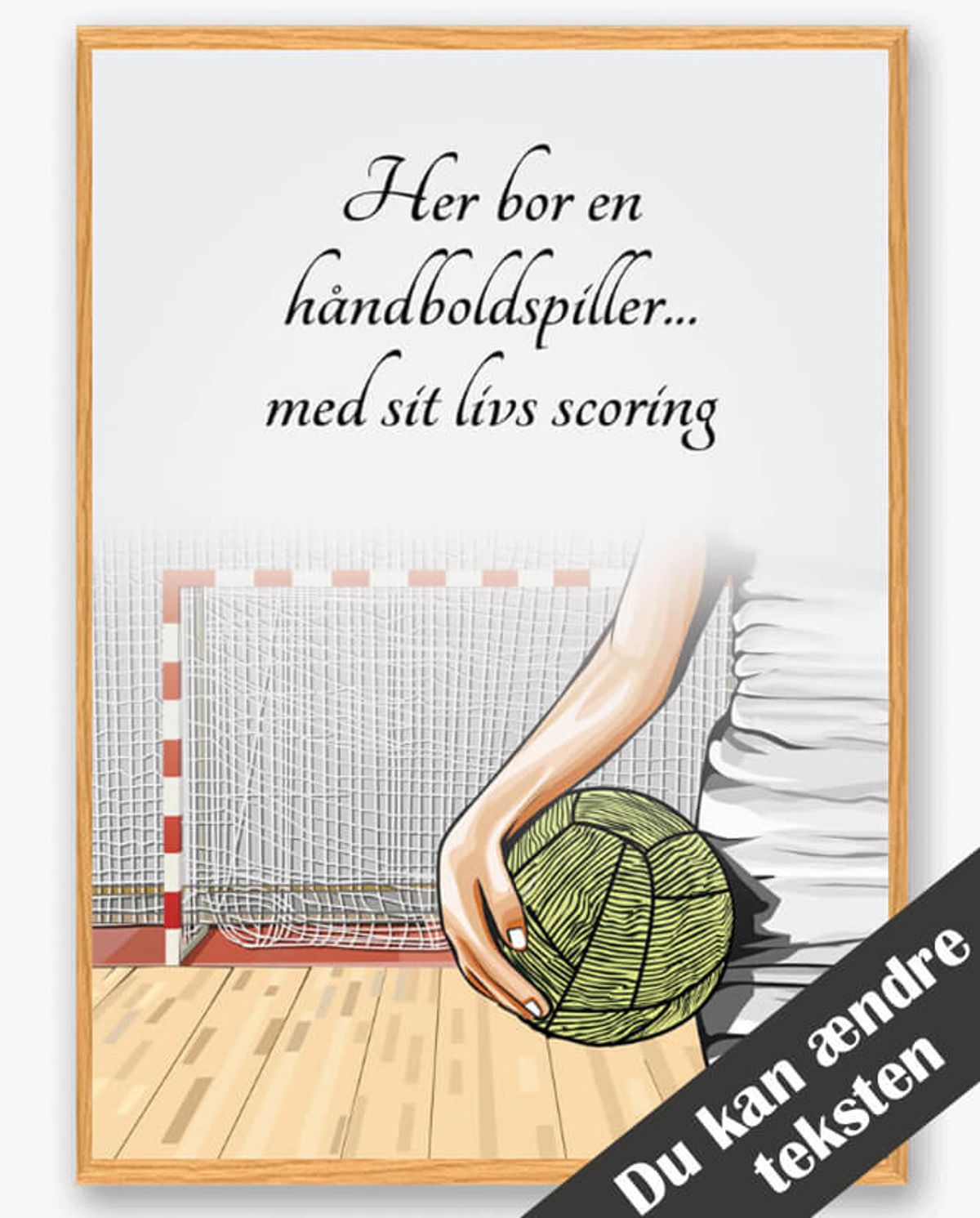 Her bor en håndboldspiller... (pige) - plakat (Størrelse: L - 50x70cm (B2))