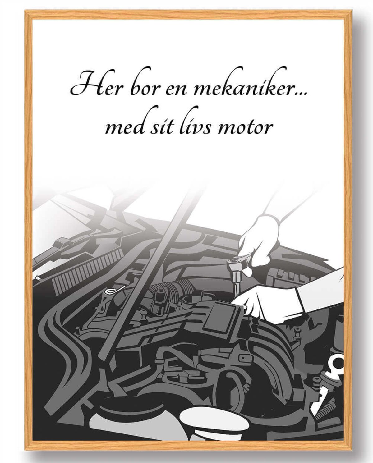 Her bor en mekaniker... - plakat (Størrelse: L - 50x70cm (B2))