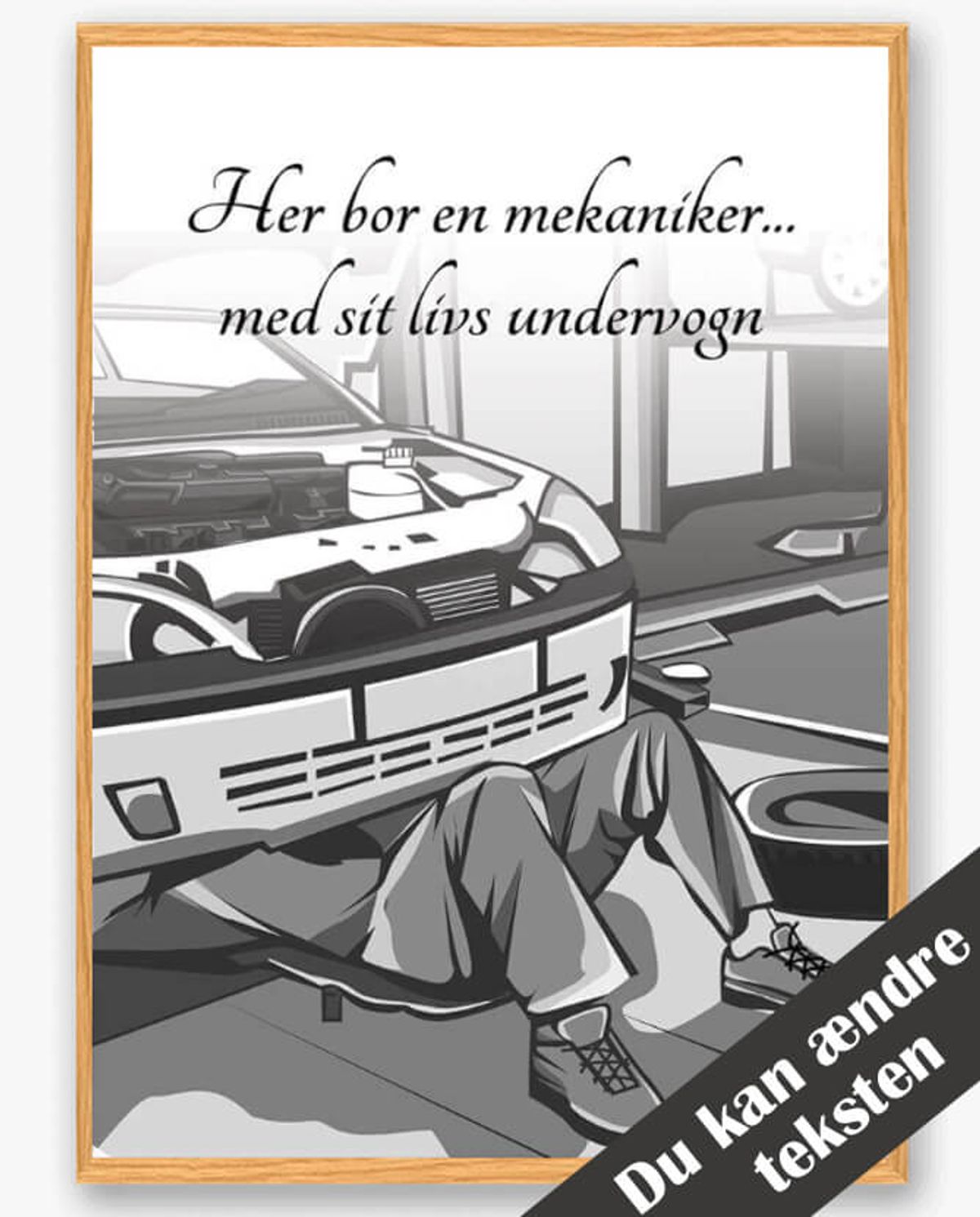 Her bor en mekaniker... - plakat (Størrelse: L - 50x70cm (B2))