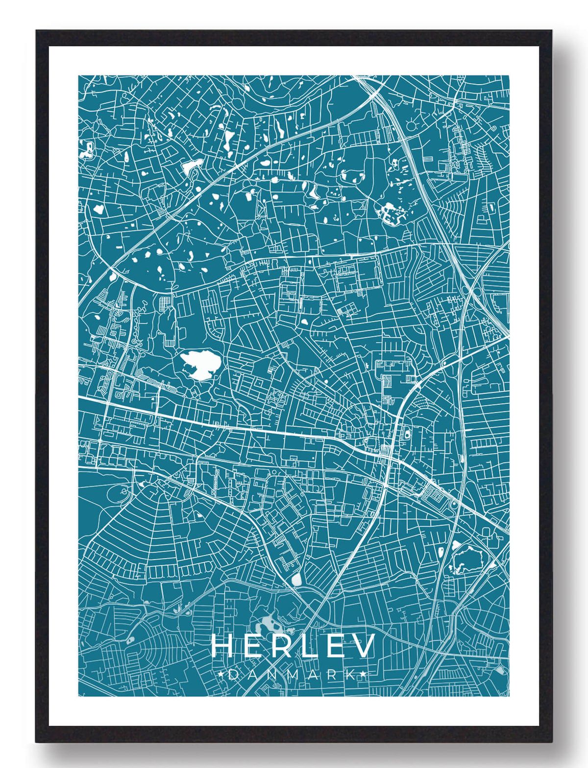 Herlev by plakat - blå (Størrelse: L - 50x70cm (B2))