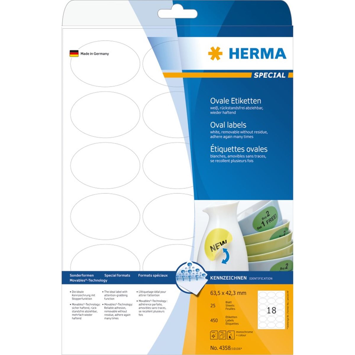 Herma etiket aftagelig oval 63,5x42,3 (450)