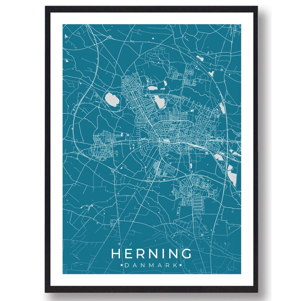 Herning by plakat - blå (Størrelse: M - 30x40cm)