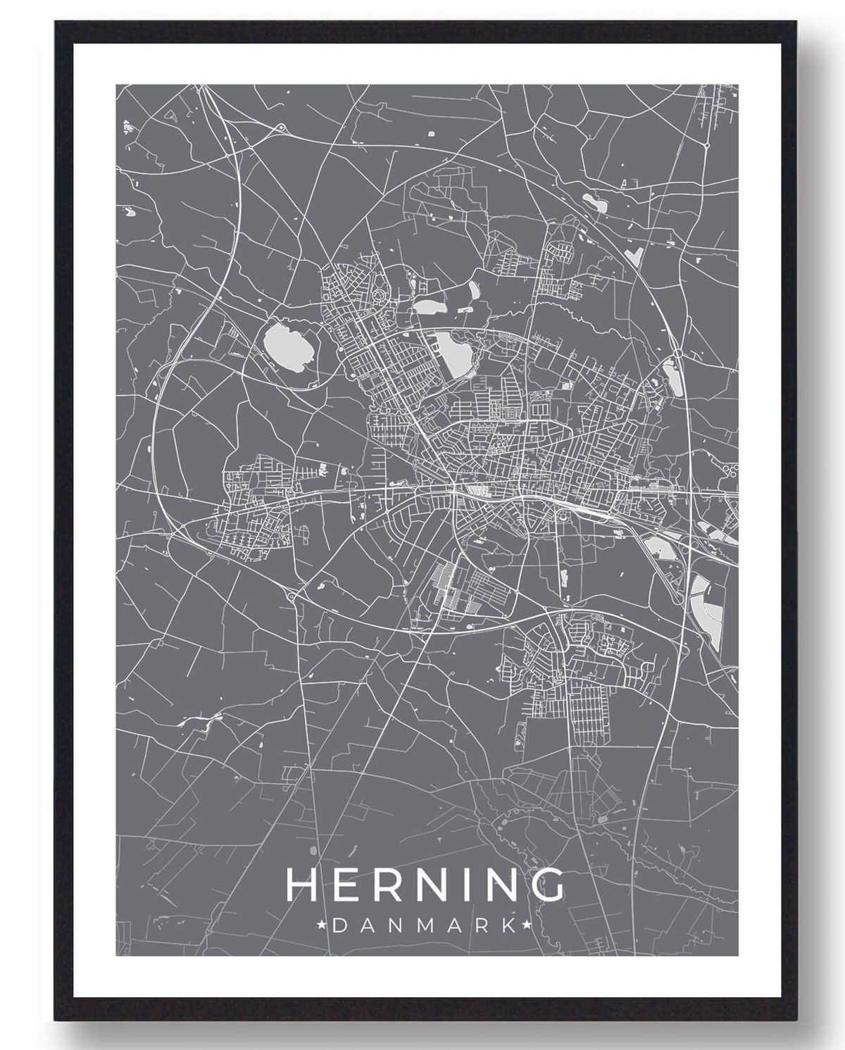 Herning by plakat - grå (Størrelse: L - 50x70cm (B2))