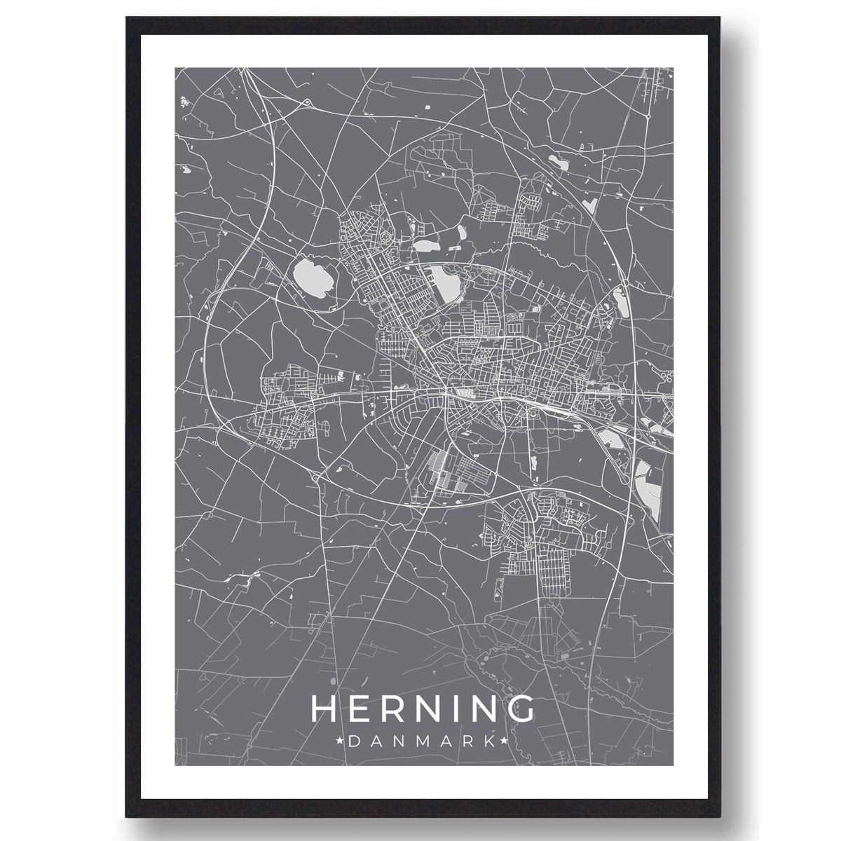 Herning by plakat - grå (Størrelse: M - 30x40cm)