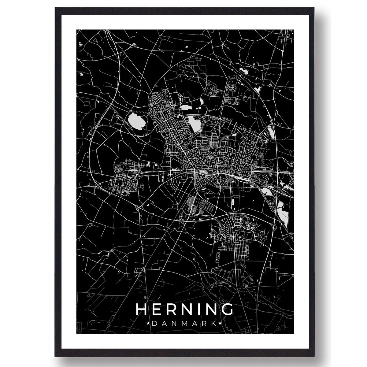 Herning by plakat - sort (Størrelse: M - 30x40cm)