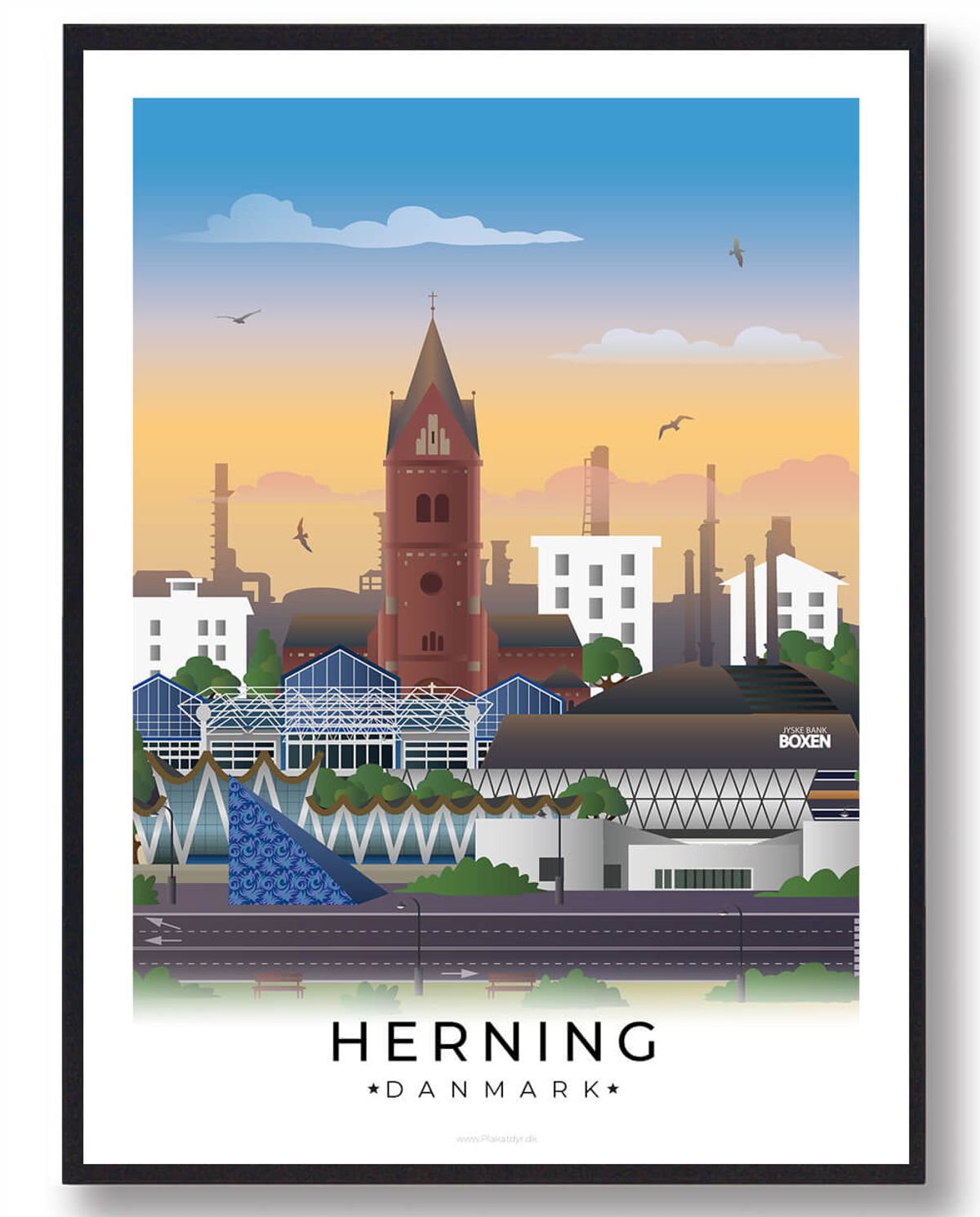 Herning byplakat med hvid kant (RESTPARTI) (Størrelse: M - 30x40cm)