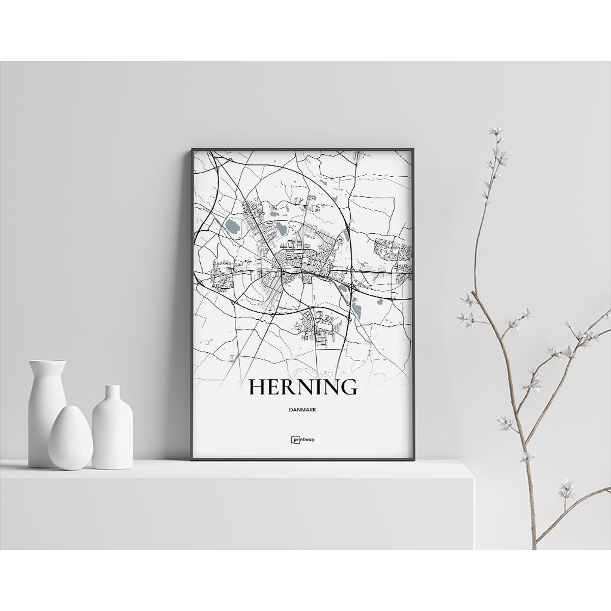 Herning Plakaten Fuldt kort Hvid 42×60 cm (A2)