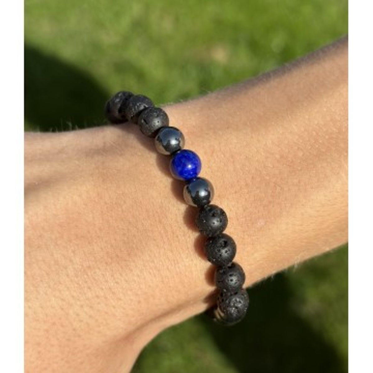 Herre armbånd med lava, lapis, hæmatit - Krystal armbånd til mænd - GodKarmaShop