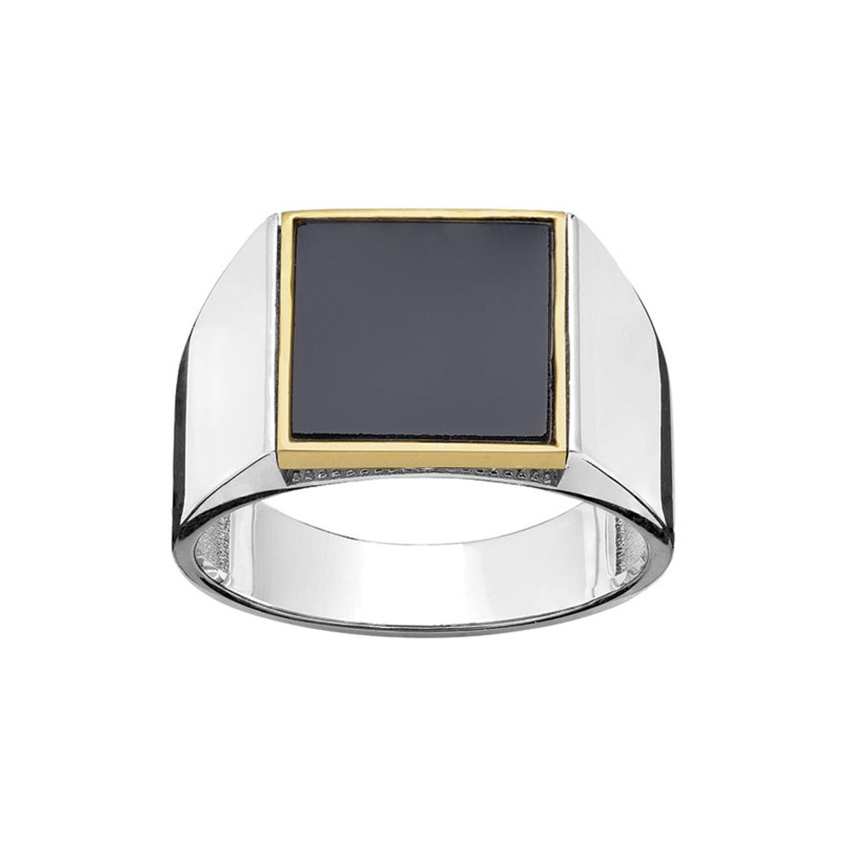 Herrering i sølv med 8 kt guld top med sort onyx