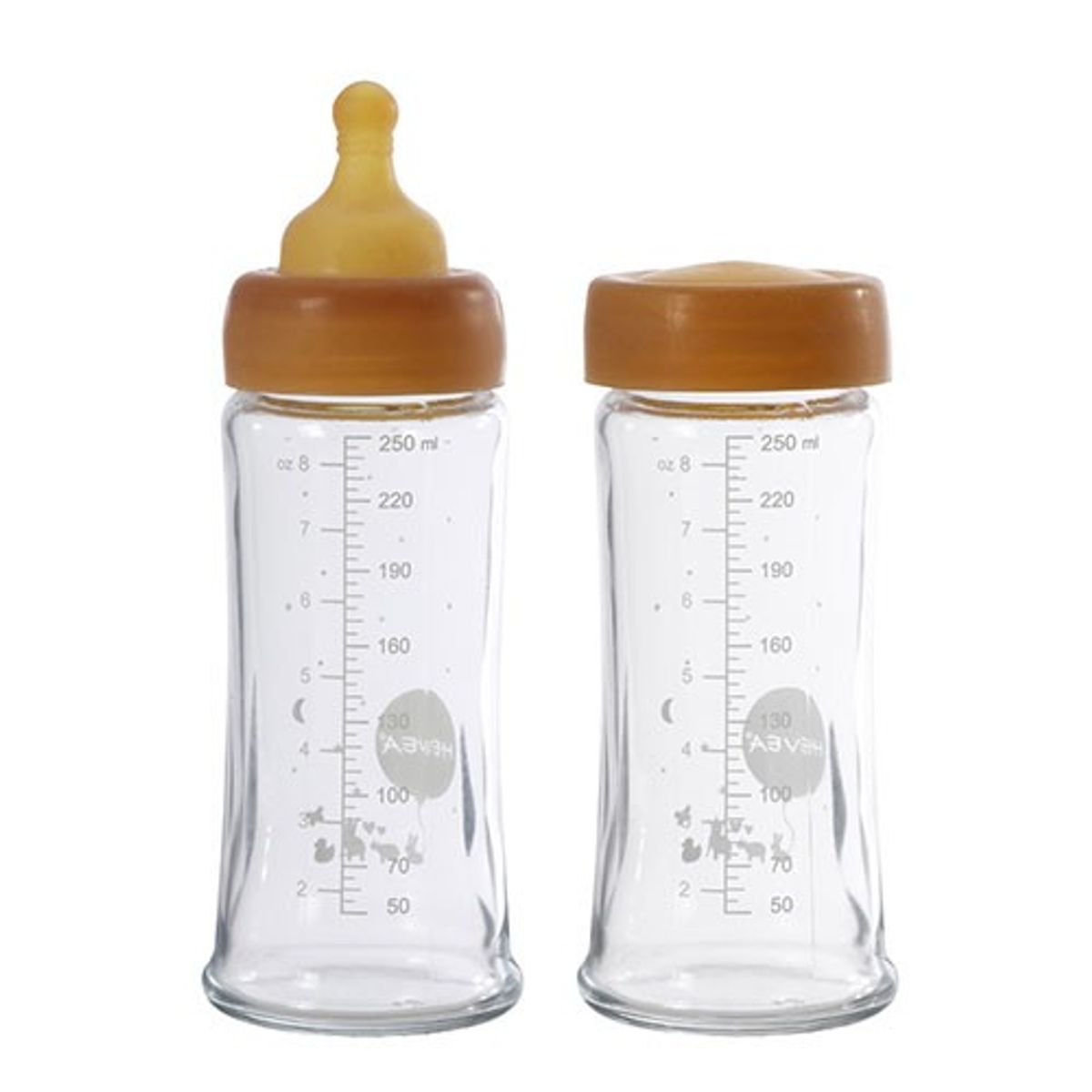 HEVEA Baby Glas sutteflaske Wide Neck 2-pak -250ml - 1 pakke