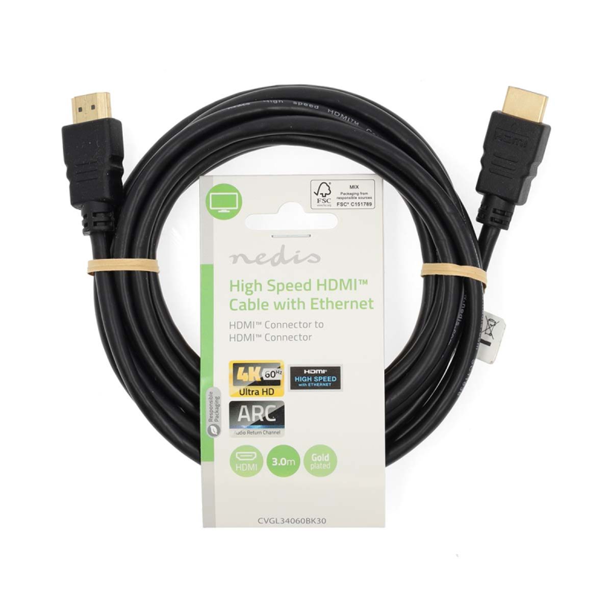 High Speed HDMIâ¢-kabel med HDMIâ¢-stik 3,0 m Sort