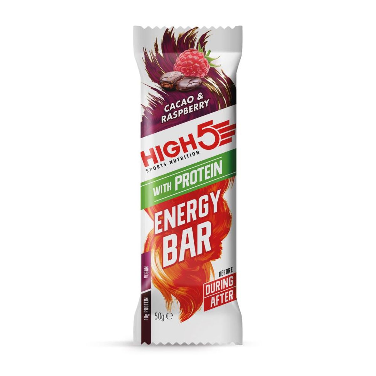 High5 Energy Bar m. Protein Vegan 50g - Cacao & Raspberry