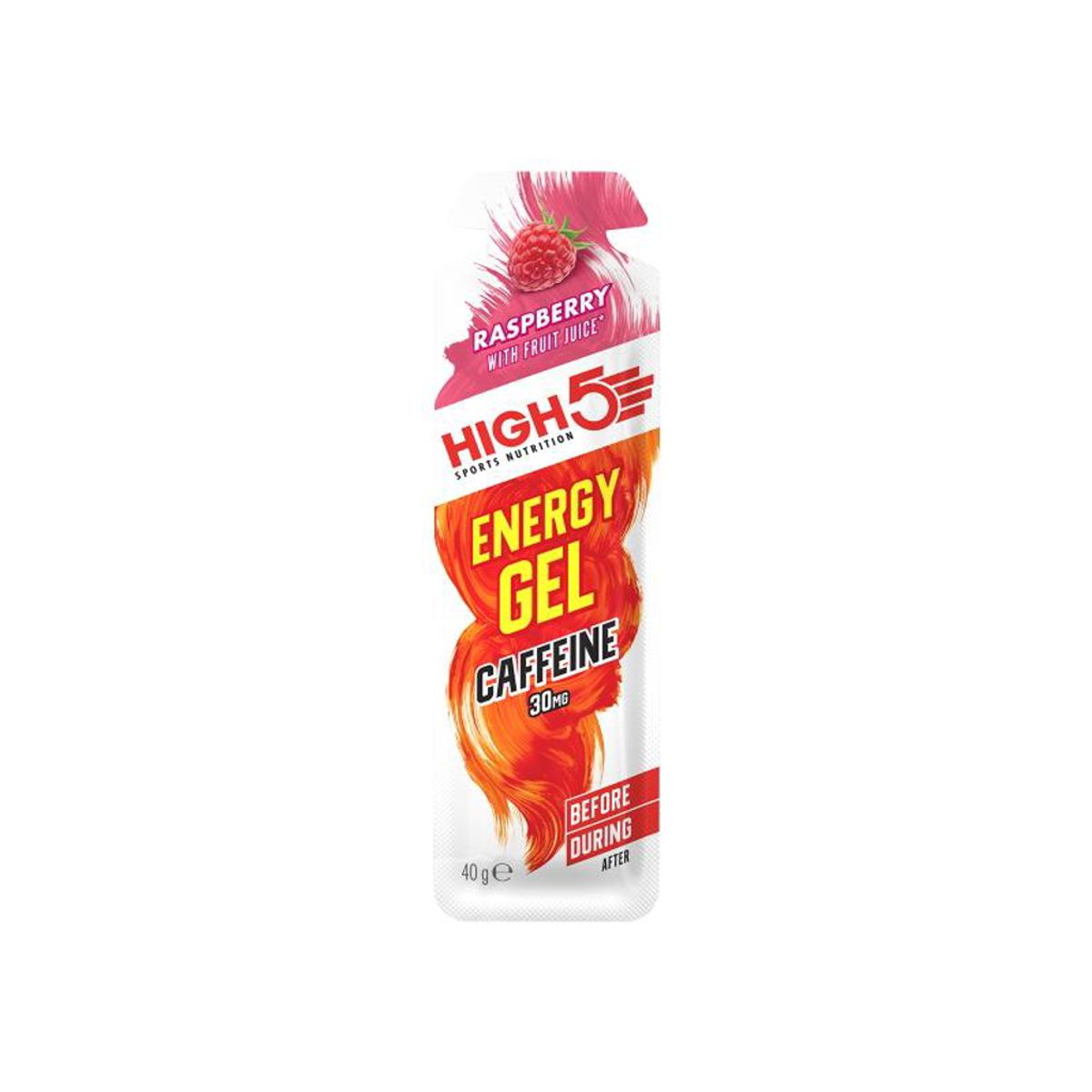 High5 EnergyGel+ - Hindbær 40 gram - 30mg koffein - OBS Mindst holdbarhed 30/11-24