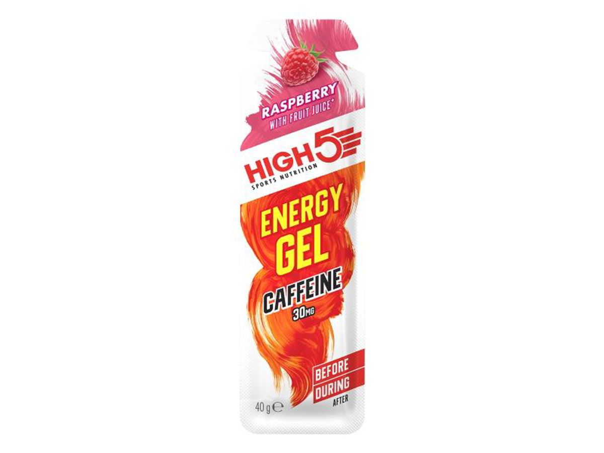 High5 EnergyGel+ - Hindbær 40 gram - 30mg koffein - OBS Mindst holdbarhed 31-01-2025