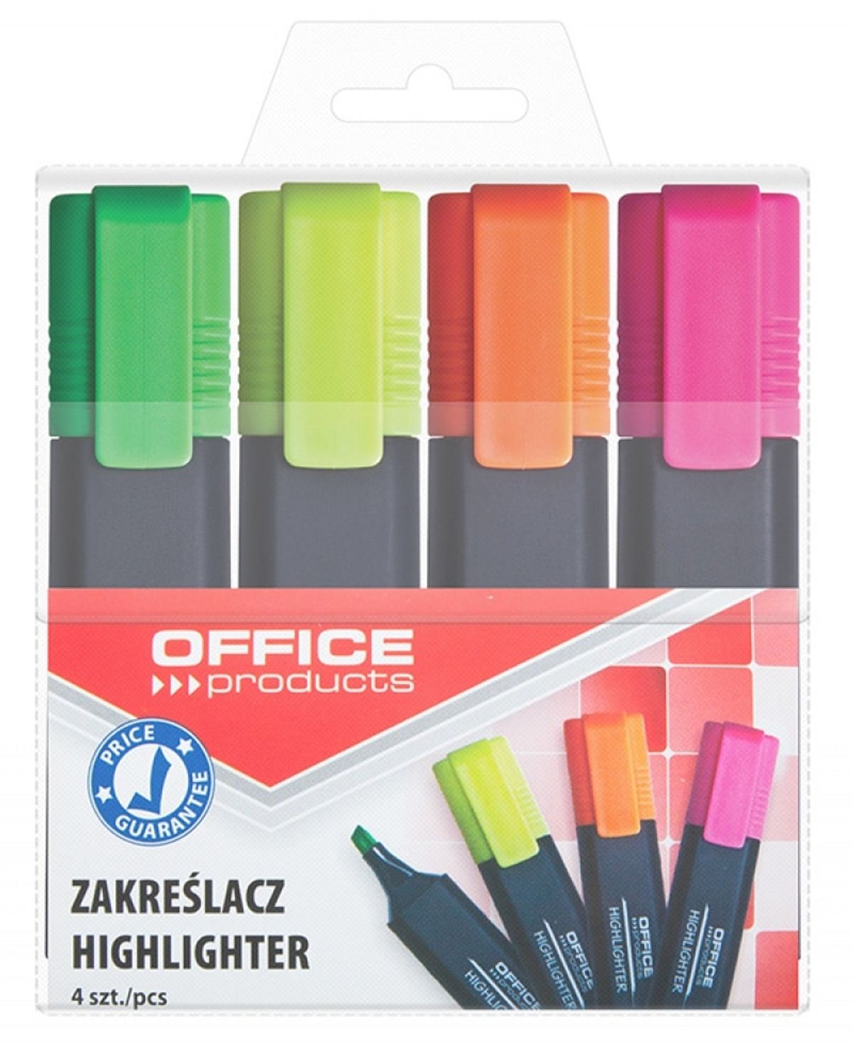 Highlighter OFFICE PRODUCTS, 1-5mm (streg), 4 stk., assorterede farver 1 pakke