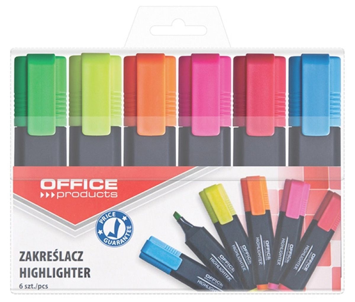 Highlighter OFFICE PRODUCTS, 1-5mm (streg), 6 stk., assorterede farver 1 pakke