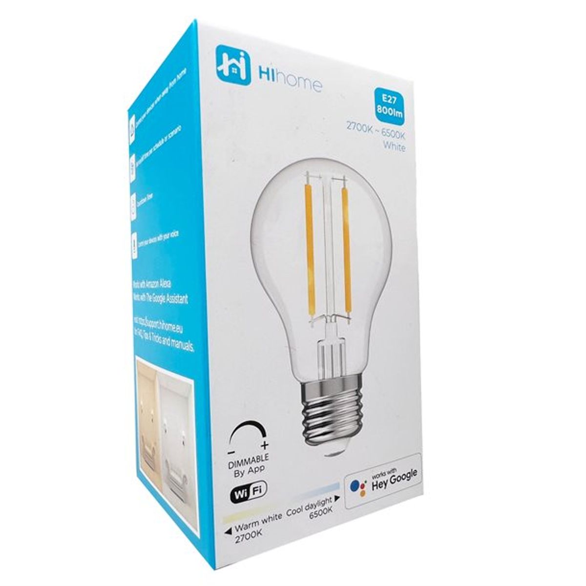 Hihome Smart Filament LED WiFi pære varm hvid 2700K til cool hvid 6500K E27 - Smart-home > Smart belysning - Hi Home - Spotshop