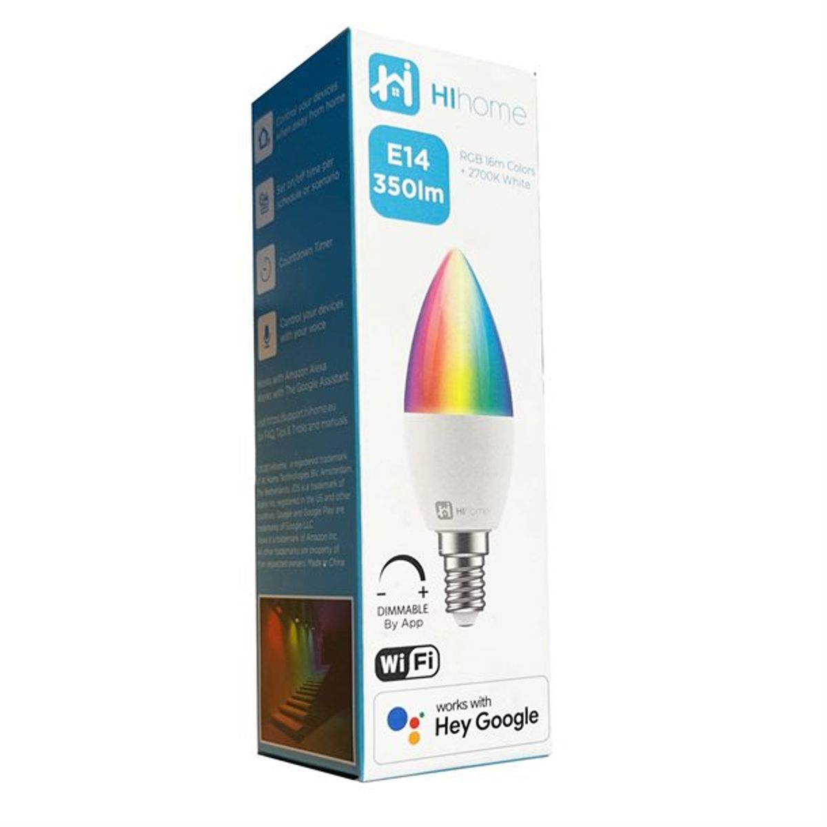 Hihome Smart LED WiFi RGB + Varm hvid (2700K) Candle E14 - Smart-home > Smart belysning - Hi Home - Spotshop