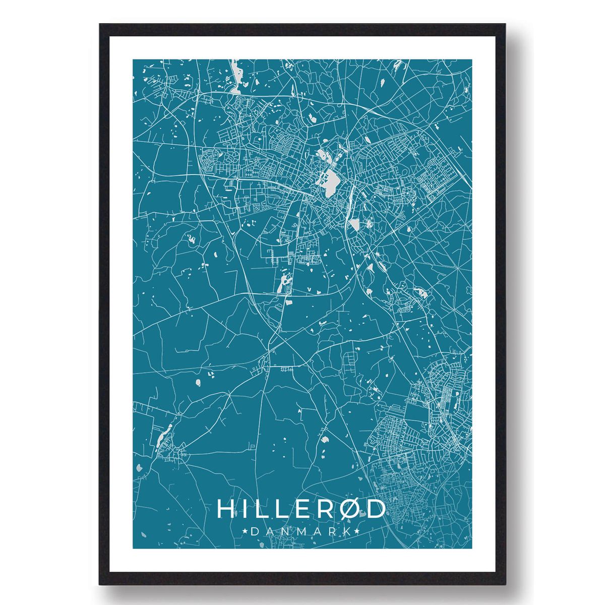 Hillerød by plakat - blå (Størrelse: M - 30x40cm)