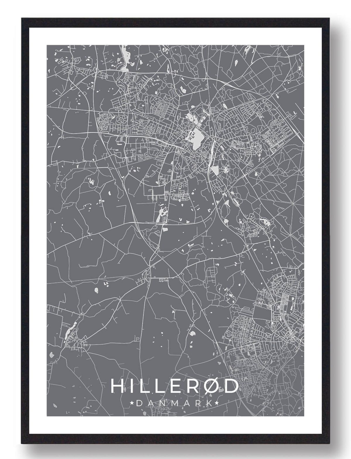 Hillerød by plakat - grå (Størrelse: L - 50x70cm (B2))