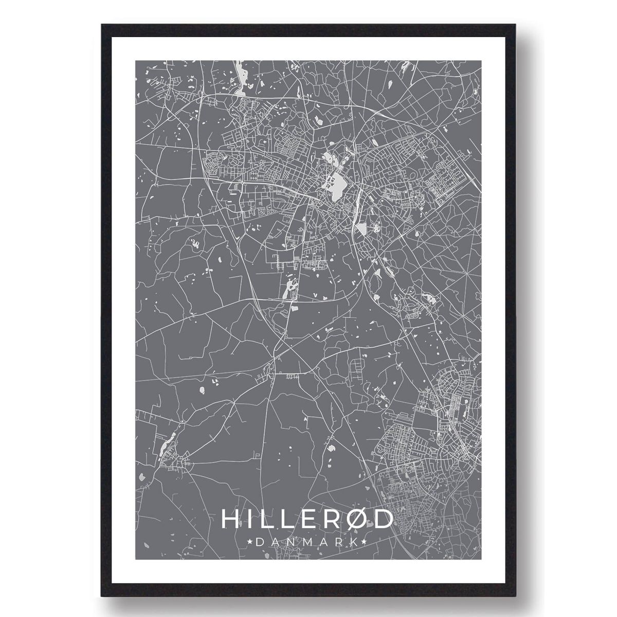 Hillerød by plakat - grå (Størrelse: M - 30x40cm)