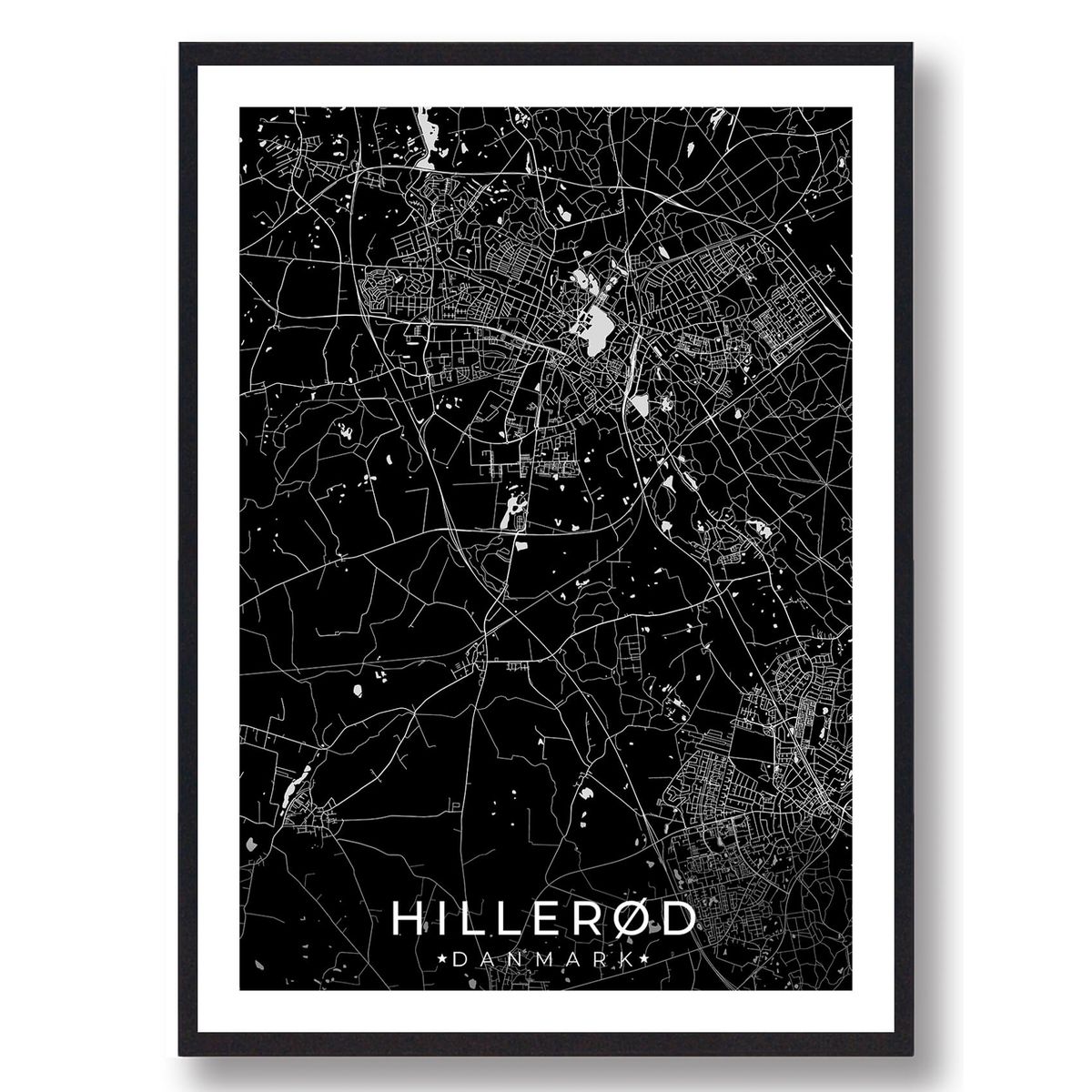 Hillerød by plakat - sort (Størrelse: M - 30x40cm)