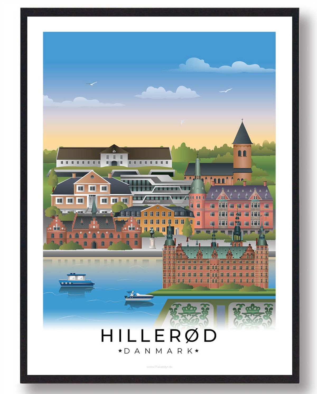 Hillerød byplakat med hvid kant (RESTPARTI) (Størrelse: M - 30x40cm)