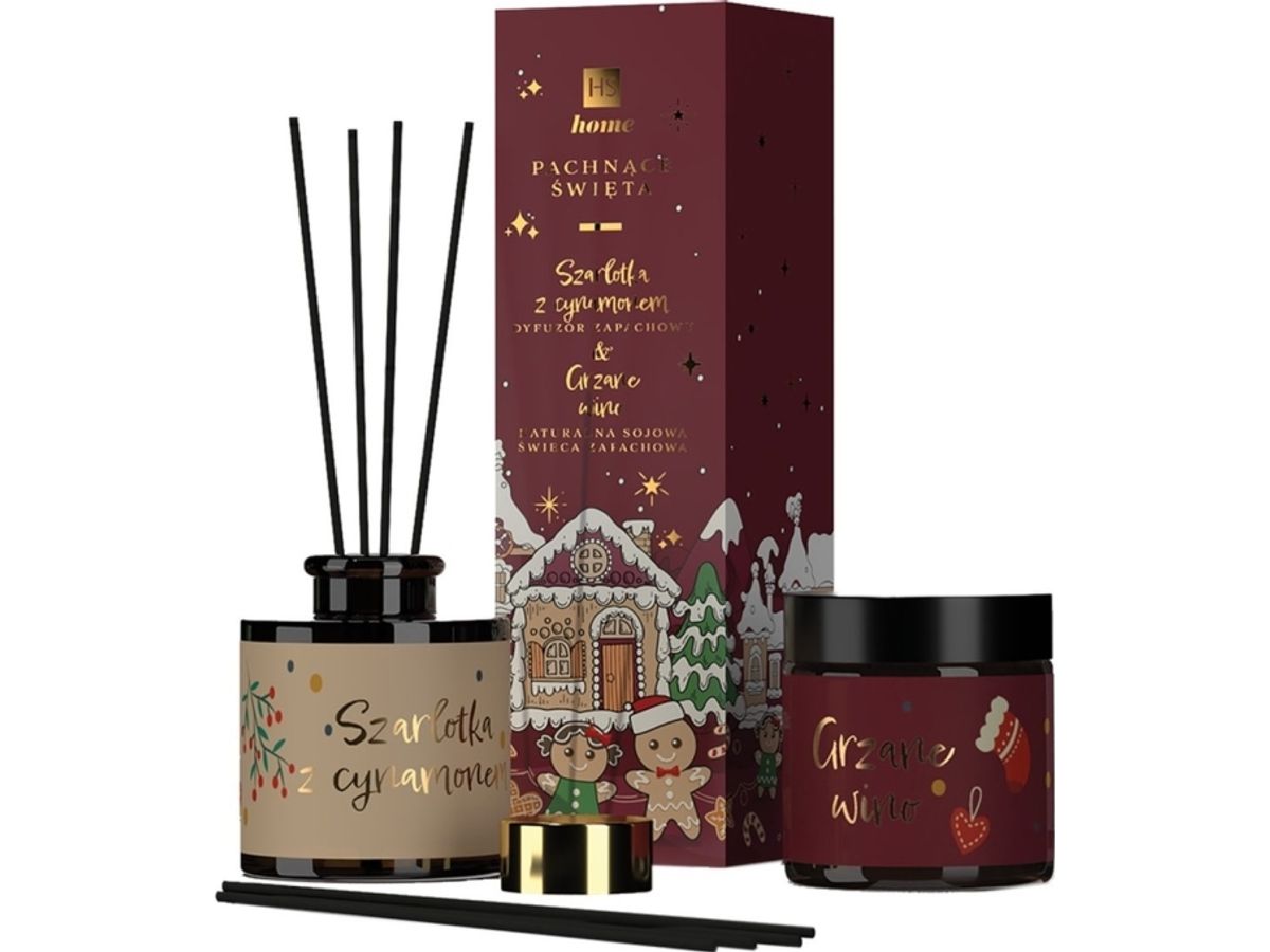 Hiskin_Set Duftende Juleduftspreder Rejer Og Kanel 80Ml + Naturligt Sojalys Gløgg 100Ml