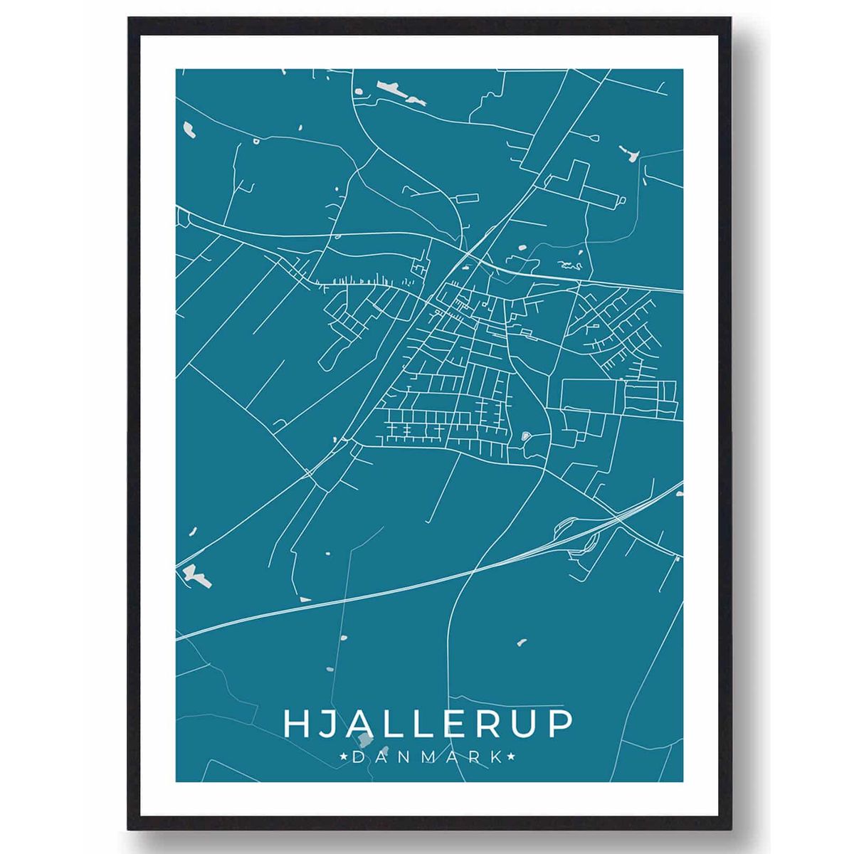 Hjallerup by plakat - blå (Størrelse: XS - 15x21cm (A5))