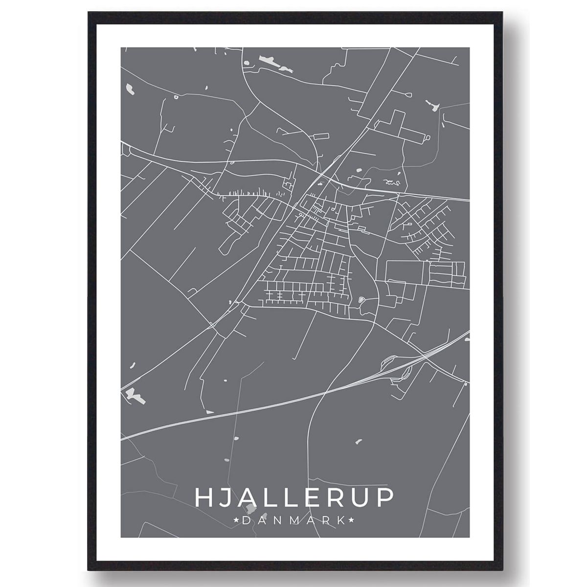 Hjallerup by plakat - grå (Størrelse: M - 30x40cm)