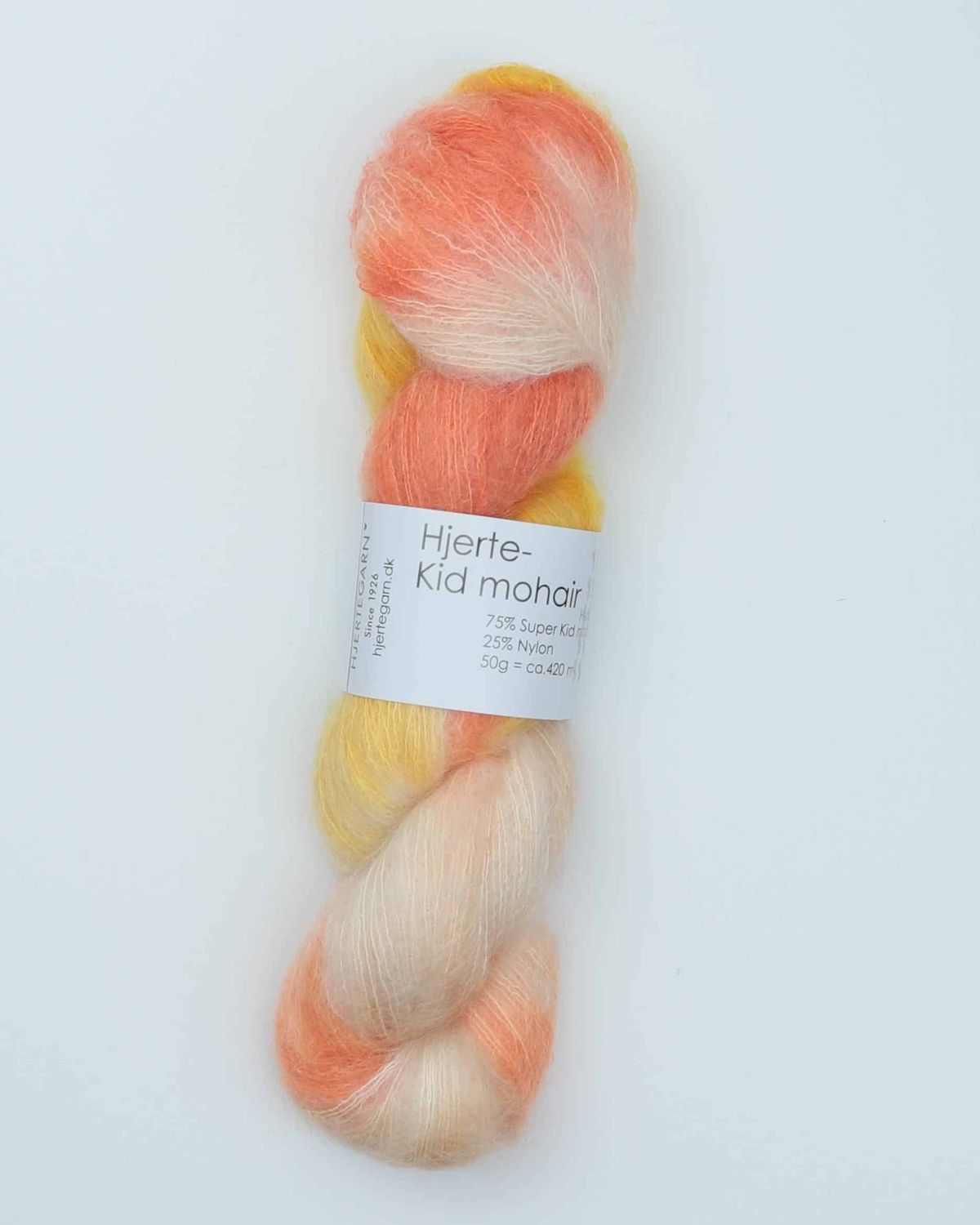 Hjerte-Kid mohair fra Hjertegarn - 105 Orange/gul - 25% Nylon, 75% Kid mohair