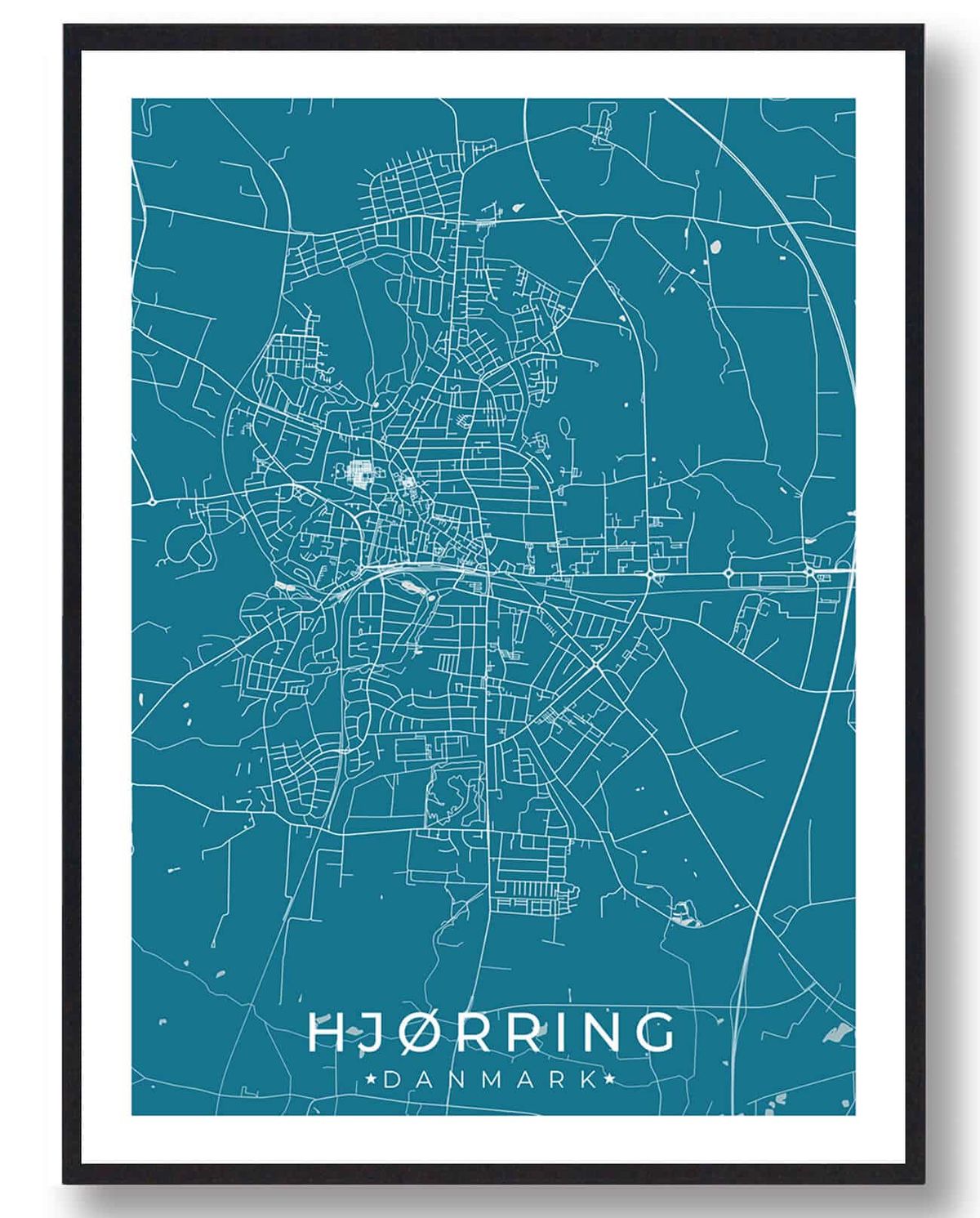 Hjørring by plakat - blå (Størrelse: L - 50x70cm (B2))