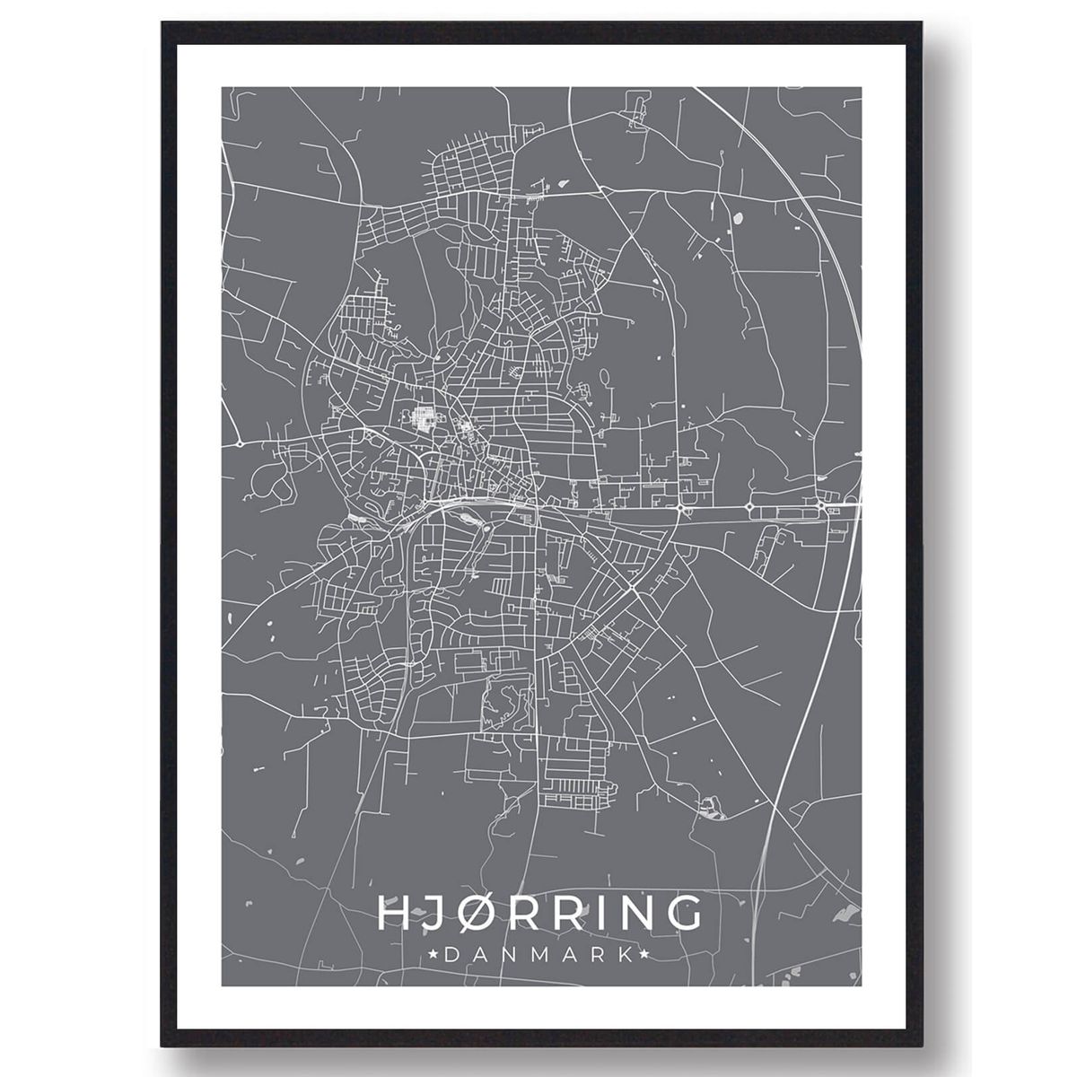 Hjørring by plakat - grå (Størrelse: S - 21x29,7cm (A4))