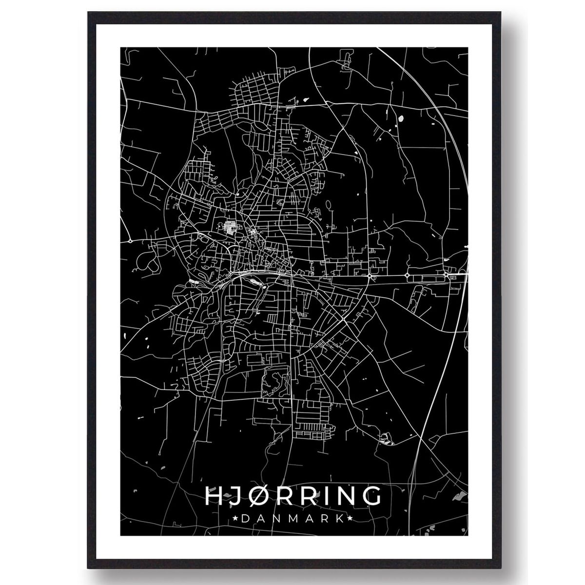 Hjørring by plakat - sort (Størrelse: M - 30x40cm)