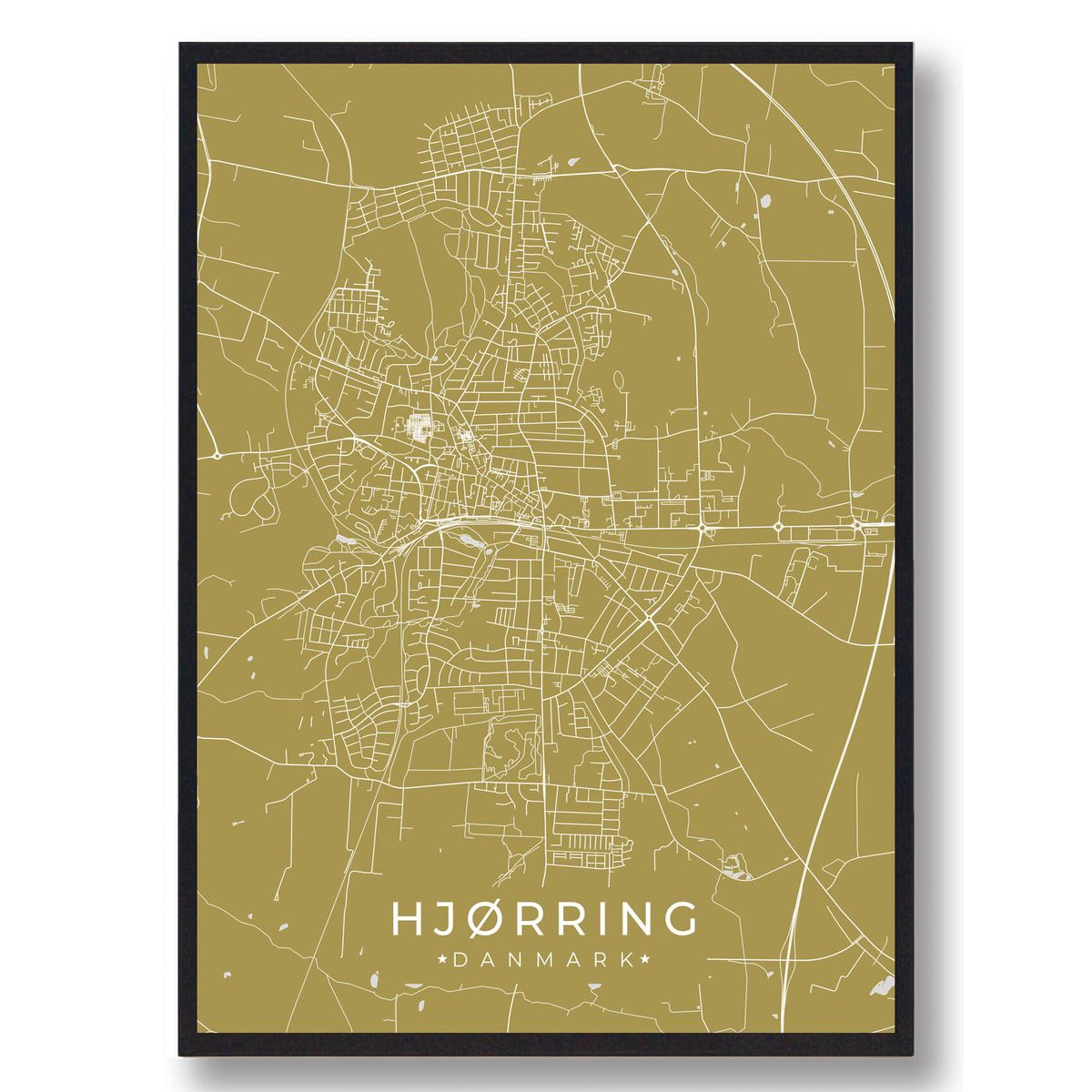 Hjørring plakat - gul (Størrelse: L - 50x70cm (B2))