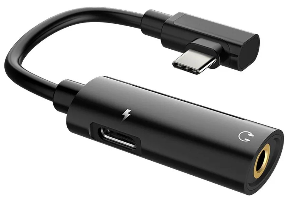 HOCO USB-C adapter til Minijack 3,5mm + USB-C - Sort