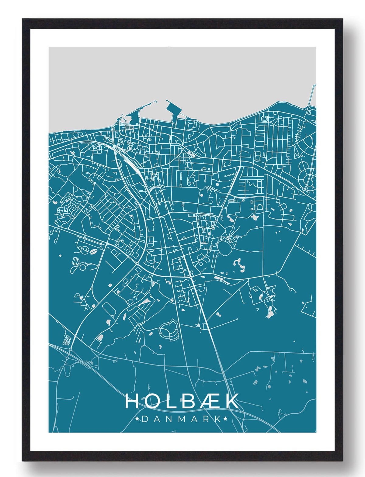 Holbæk by plakat - blå (Størrelse: L - 50x70cm (B2))