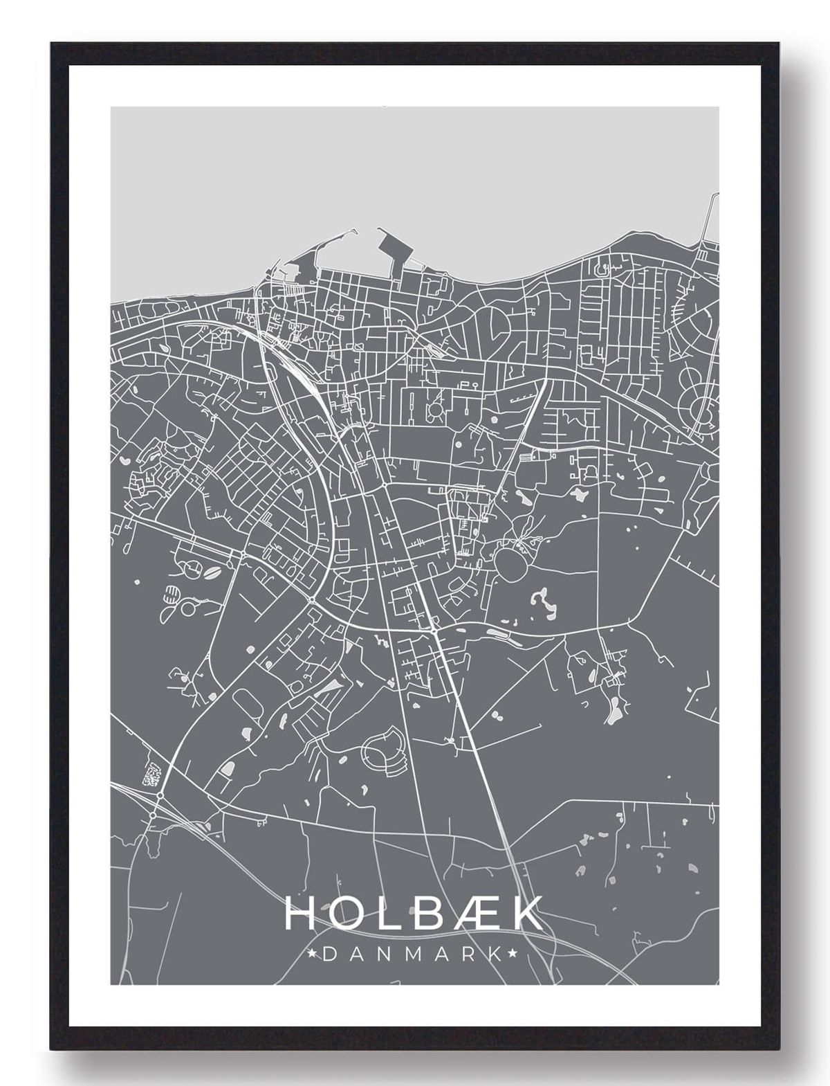 Holbæk by plakat - grå (Størrelse: L - 50x70cm (B2))