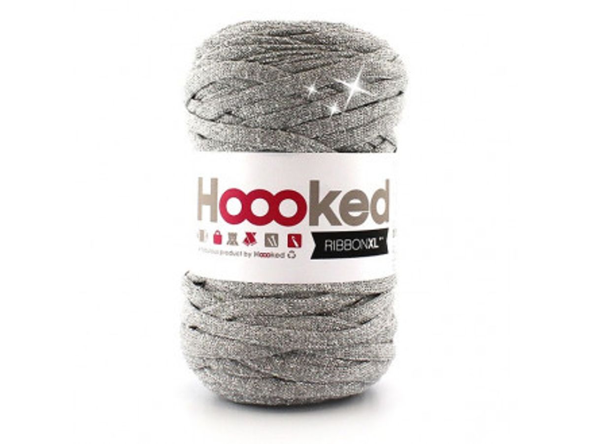 Hoooked Ribbon XL Stofgarn Unicolor Lurex 1 Silver Glitter