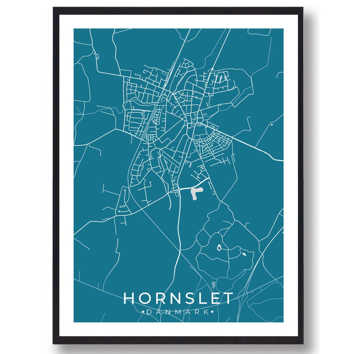 Hornslet by plakat - blå (Størrelse: S - 21x29,7cm (A4))