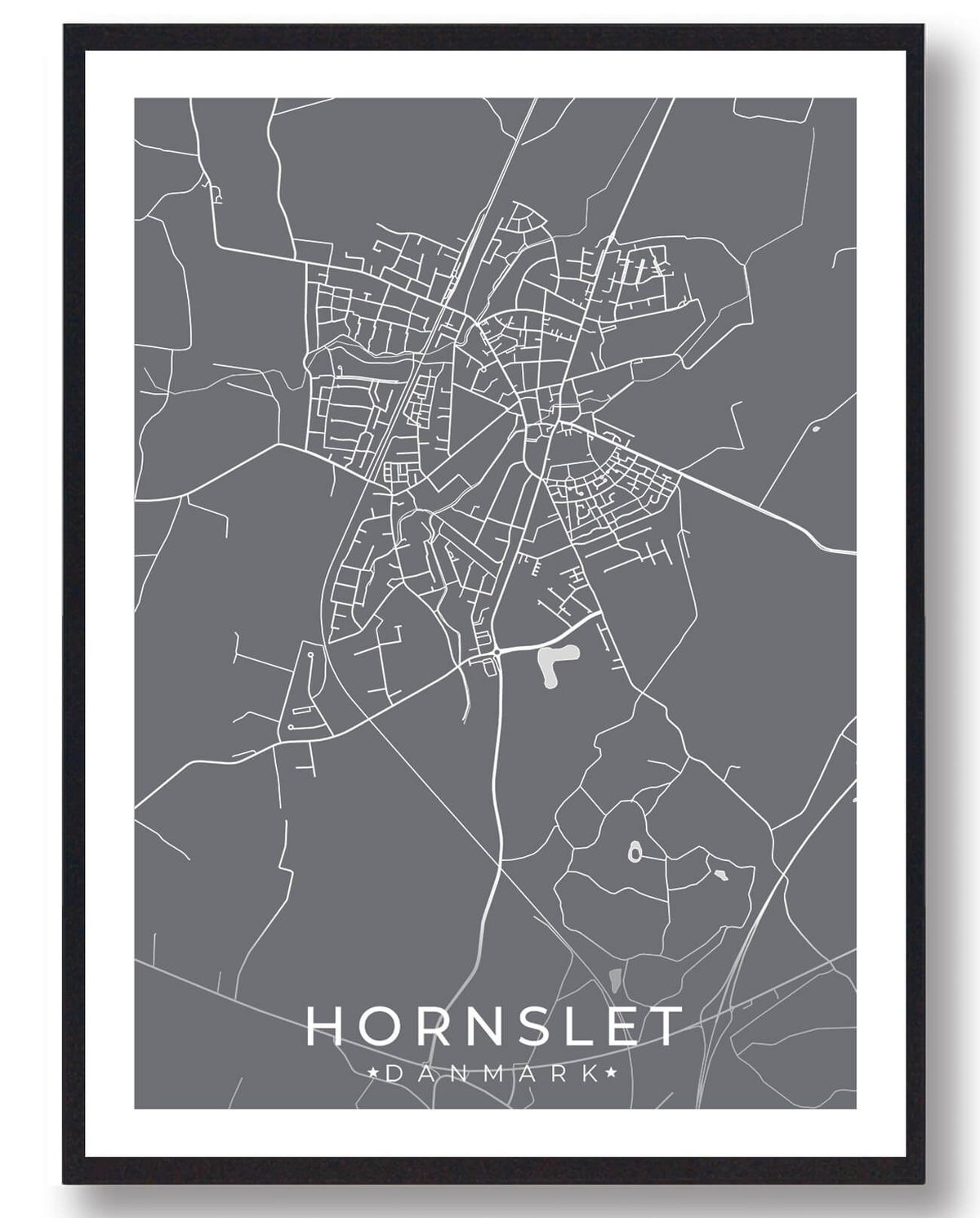 Hornslet by plakat - grå (Størrelse: L - 50x70cm (B2))