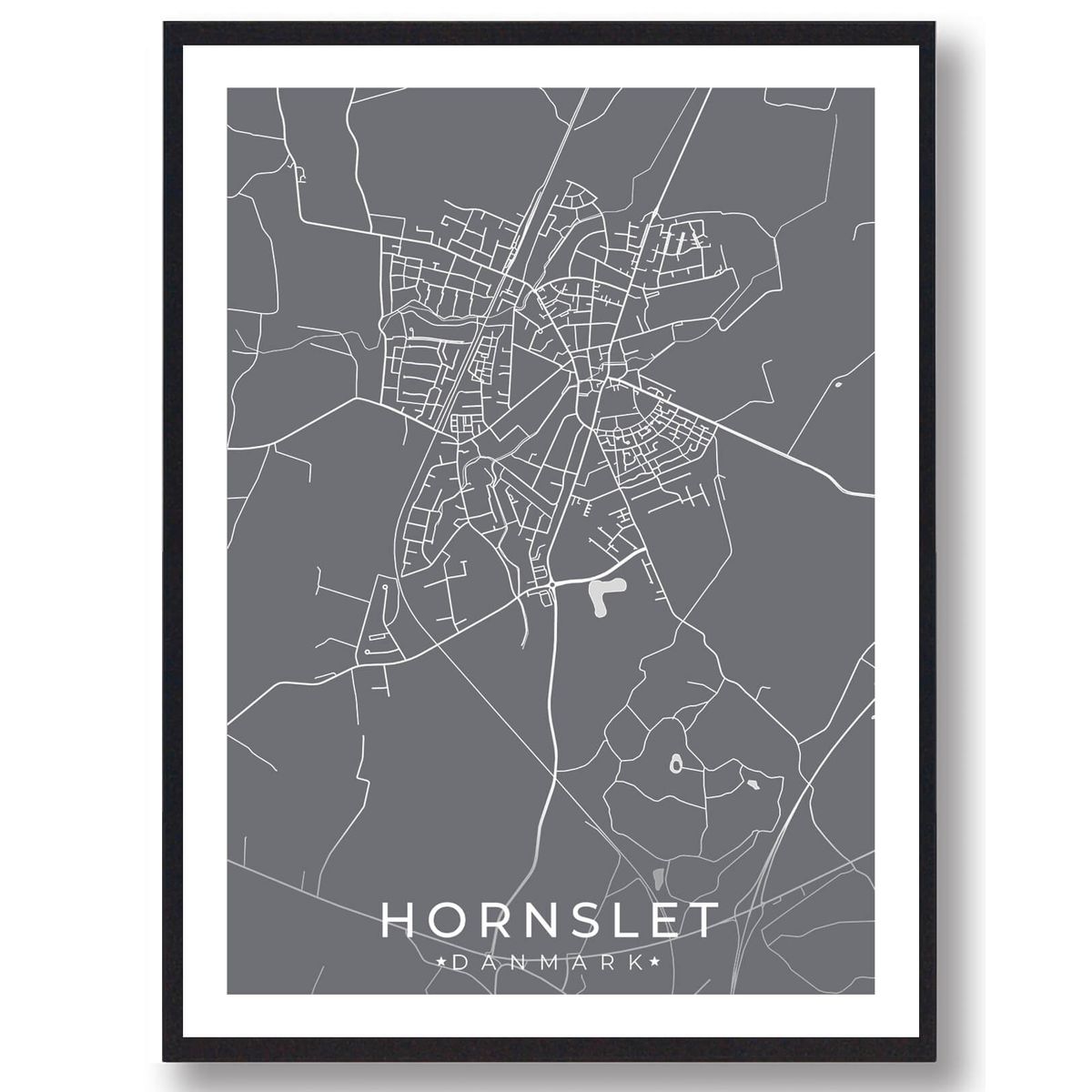 Hornslet by plakat - grå (Størrelse: M - 30x40cm)