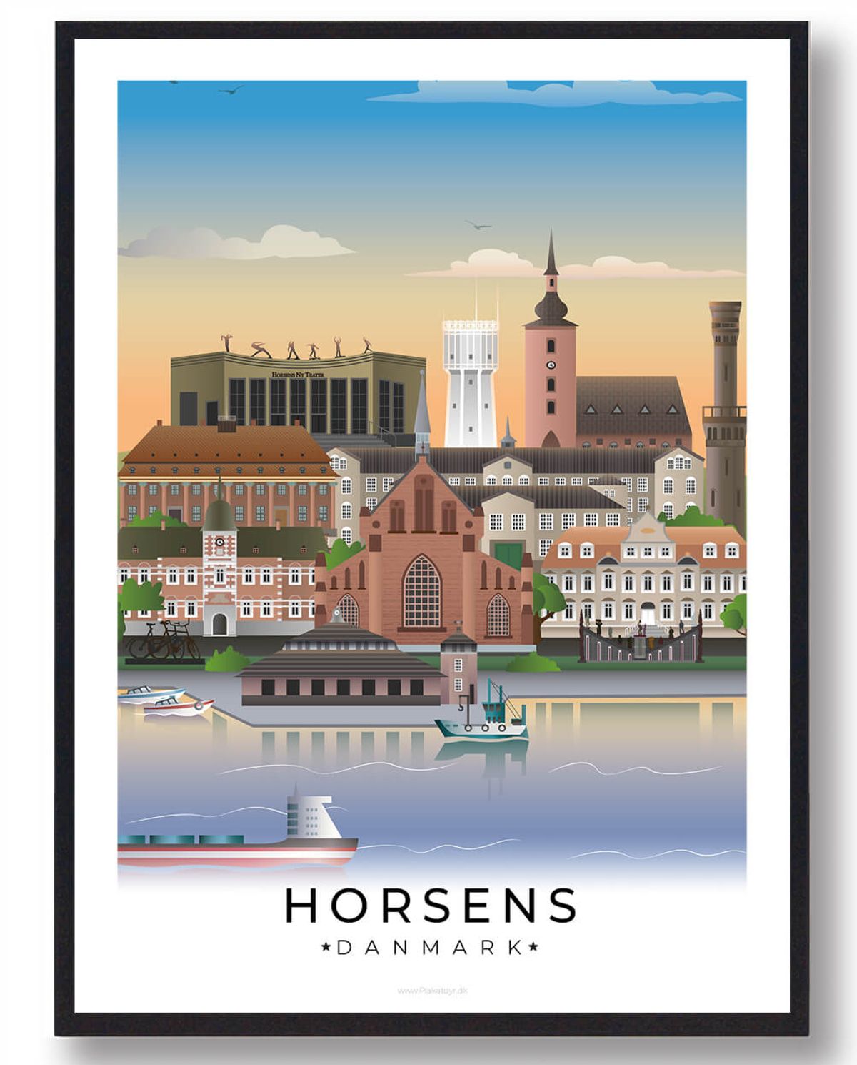 Horsens plakat med hvid kant (RESTPARTI) (Størrelse: L - 50x70cm (B2))