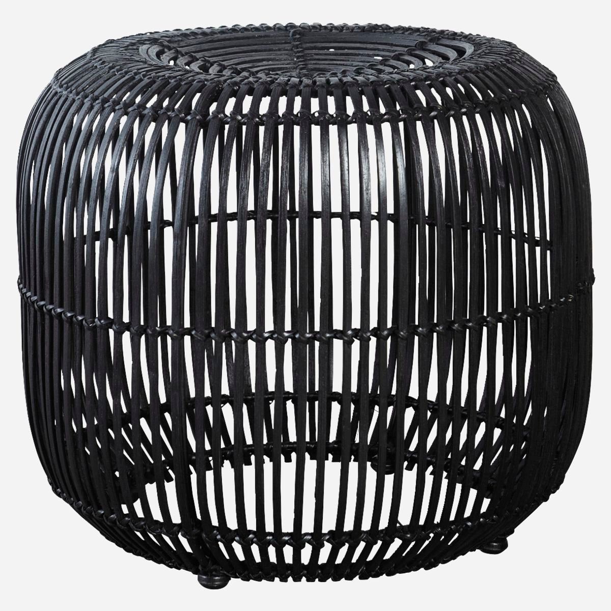 House Doctor-Skammel, Modern, Sort-h: 45 cm, dia: 52 cm - Black / Rattan , Iron / h: 45 cm, dia: 52 cm