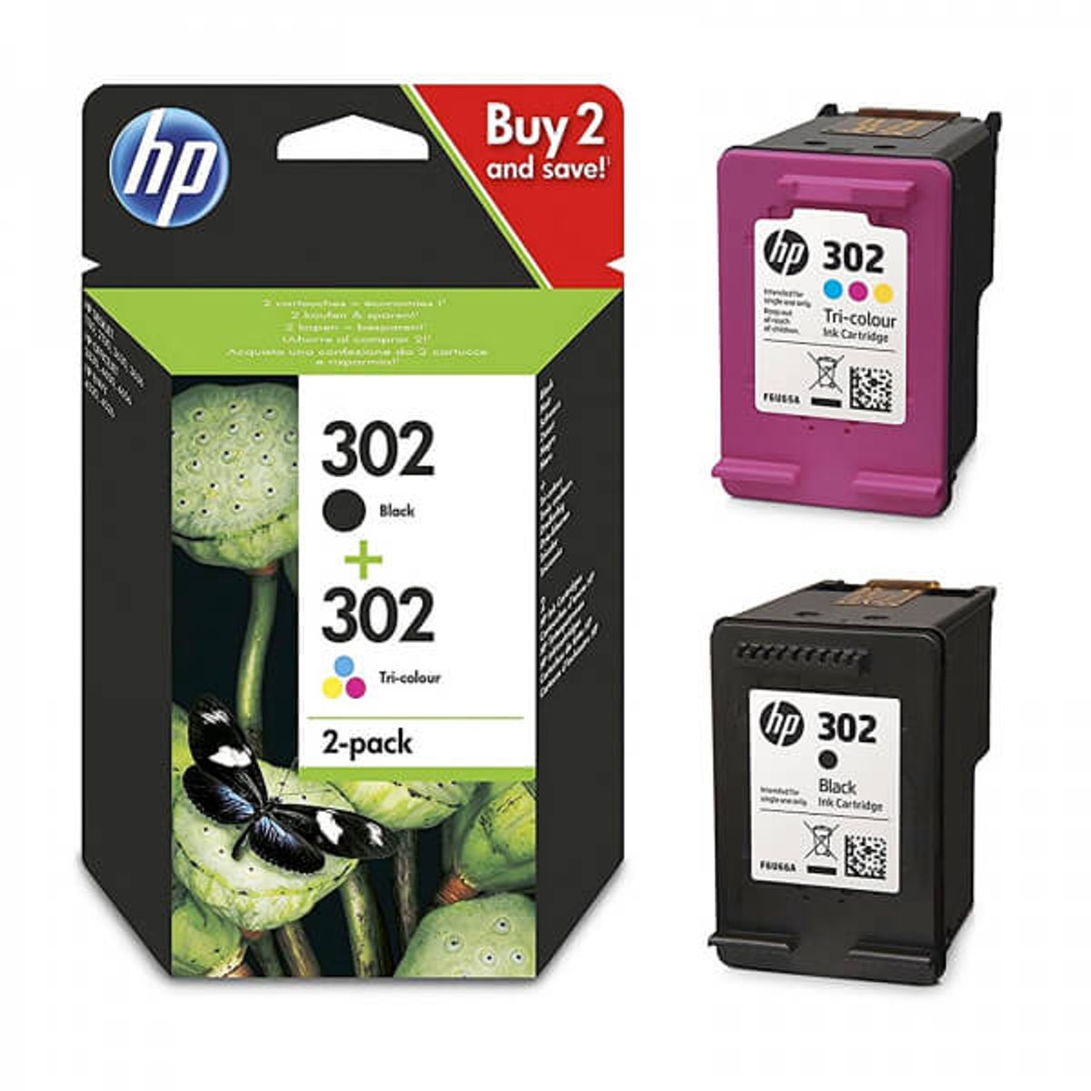 HP 302 combo pack 2 stk - X4D37AE blækpatron Original BK/C 7,1 ml