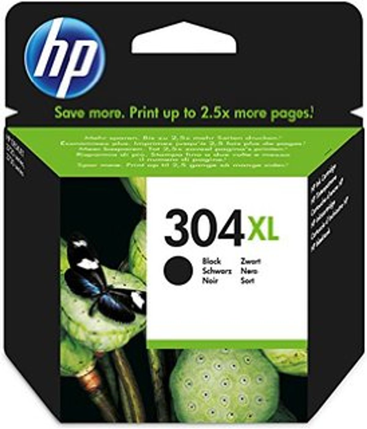 HP 304 XL BK (FN9K08AE) sort blækpatron, Original 300 sider (6 ml)